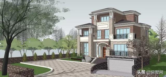 帶雙車庫的新式三層別墅設(shè)計圖，秀雅大方不失大氣?。