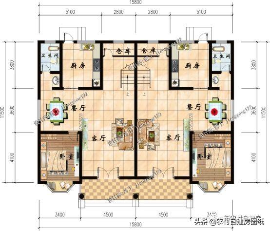 3款兄弟雙拼別墅設計圖，建成之后可以說是村里首屈一指的大氣。
