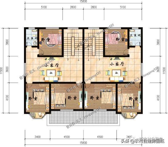 3款兄弟雙拼別墅設計圖，建成之后可以說是村里首屈一指的大氣。
