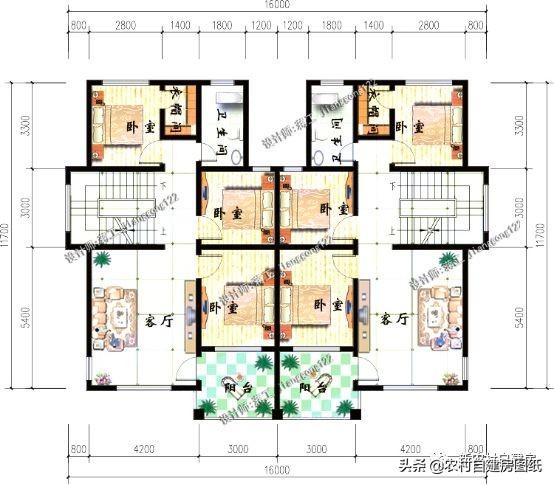 3款兄弟雙拼別墅設計圖，建成之后可以說是村里首屈一指的大氣。