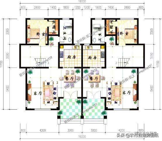3款兄弟雙拼別墅設計圖，建成之后可以說是村里首屈一指的大氣。