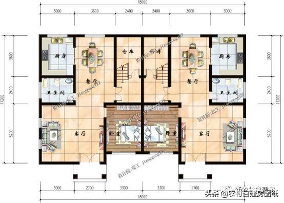 3款兄弟雙拼別墅設計圖，建成之后可以說是村里首屈一指的大氣。