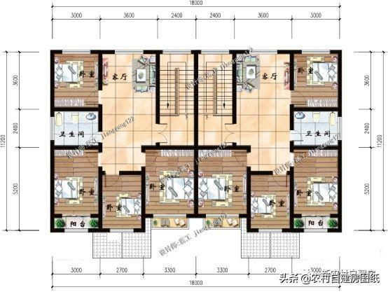 3款兄弟雙拼別墅設計圖，建成之后可以說是村里首屈一指的大氣。