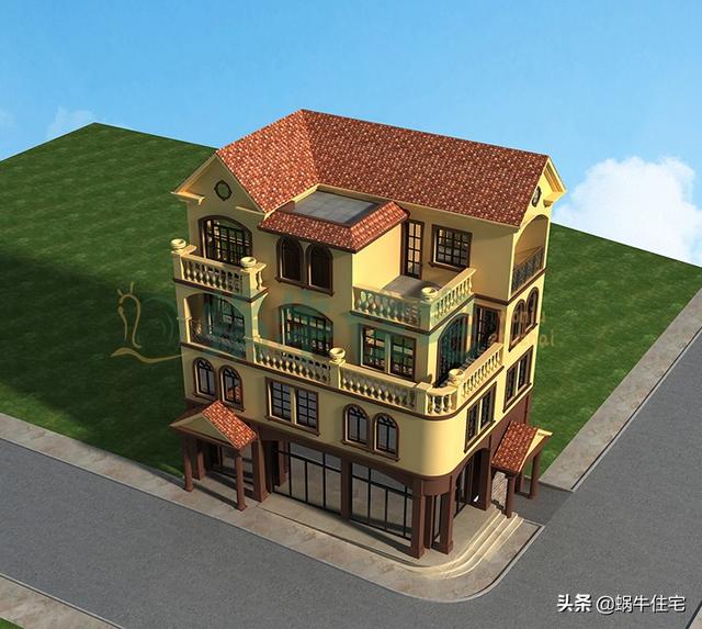 四層豪華別墅設(shè)計(jì)圖，西班牙風(fēng)格，帶商鋪可做生意，讓的生活錦上添花