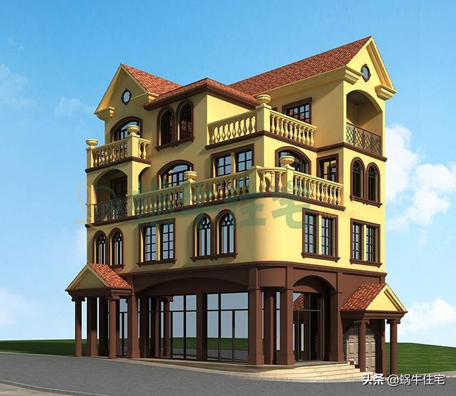 四層豪華別墅設(shè)計(jì)圖，西班牙風(fēng)格，帶商鋪可做生意，讓的生活錦上添花