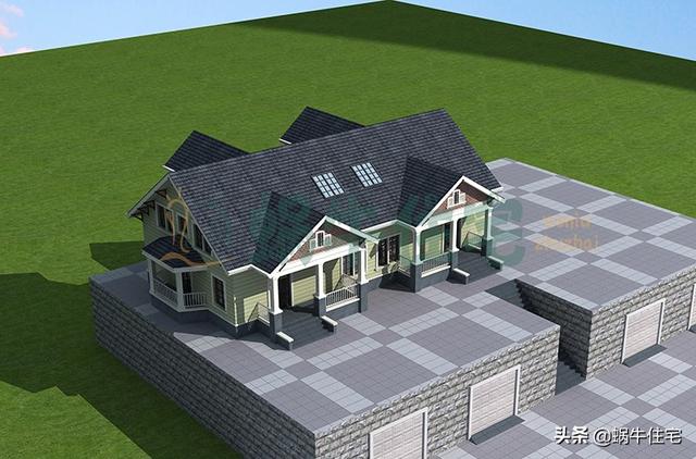 帶閣樓的一層半雙拼別墅設(shè)計圖，美式風(fēng)格，簡單大氣。