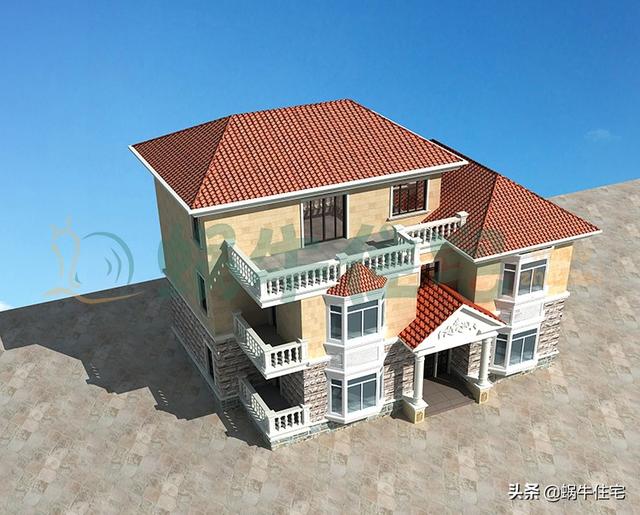 簡歐三層農(nóng)村別墅設(shè)計(jì)圖，簡潔大方，坡屋頂設(shè)計(jì)，功能分區(qū)合理，最適合老百姓的自建房