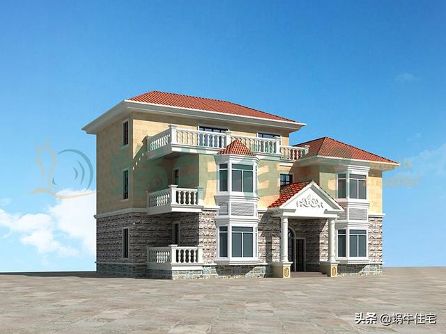 簡歐三層農(nóng)村別墅設(shè)計(jì)圖，簡潔大方，坡屋頂設(shè)計(jì)，功能分區(qū)合理，最適合老百姓的自建房