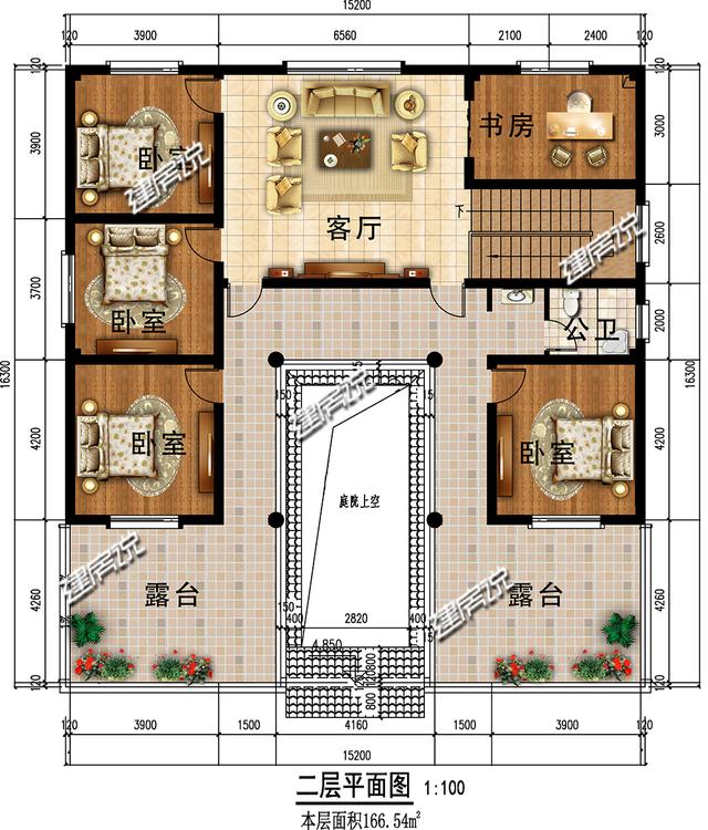 二層四合院住宅設(shè)計(jì)圖，外觀精致漂亮，方正大氣，深受大眾的喜愛