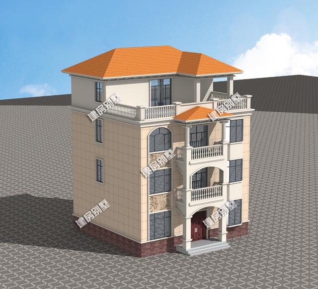 帶涼亭的四層農村別墅設計圖，在大露臺，內配11間臥室，業(yè)主嫌太少了。