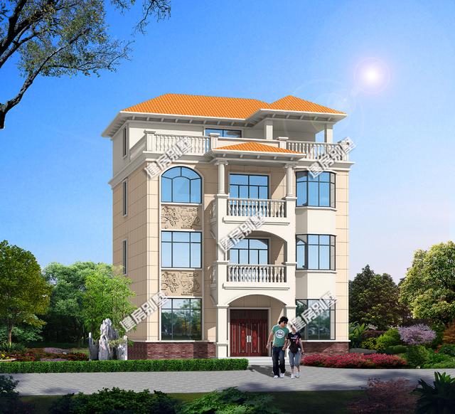 帶涼亭的四層農村別墅設計圖，在大露臺，內配11間臥室，業(yè)主嫌太少了。