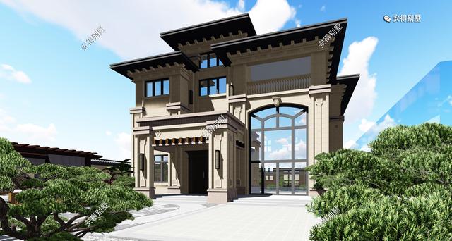 經(jīng)典耐看的三層歐式別墅設(shè)計(jì)圖，寬敞大氣，帶庭院、大客廳、大車庫(kù)、大露臺(tái)，臥室套房。