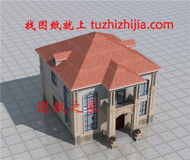 歐式獨(dú)棟二層小別墅設(shè)計(jì)圖，客廳中空，占地126平米