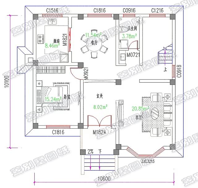 二層歐式田園別墅設計圖，帶陽臺和影視廳，主體造價20萬。