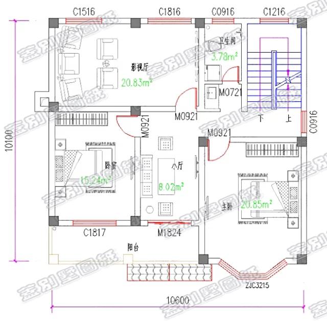 二層歐式田園別墅設計圖，帶陽臺和影視廳，主體造價20萬。