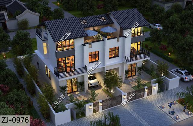 兩兄弟合建三層新中式雙拼別墅設計圖，端莊素雅在，造價65萬。