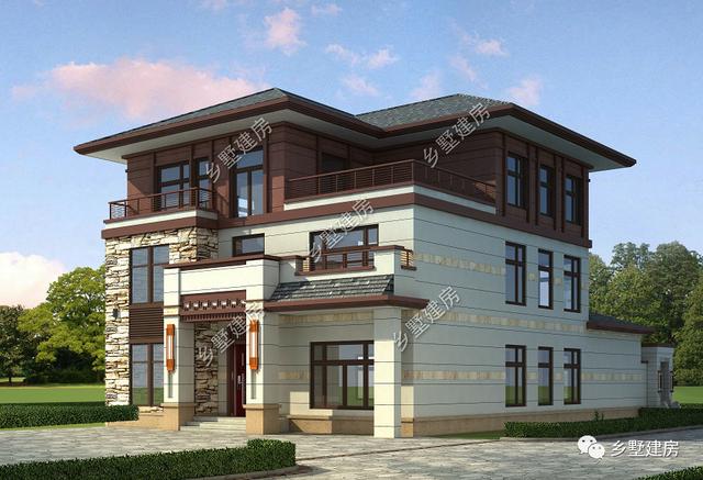 12.5X18.1米三層新中式別墅設(shè)計(jì)圖，帶庭院，經(jīng)典耐看！