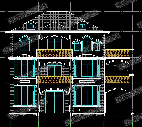 帶車庫的三層歐式別墅設(shè)計圖，大堂屋設(shè)計，功能性齊全。