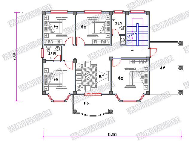 帶車庫的三層歐式別墅設(shè)計圖，大堂屋設(shè)計，功能性齊全。