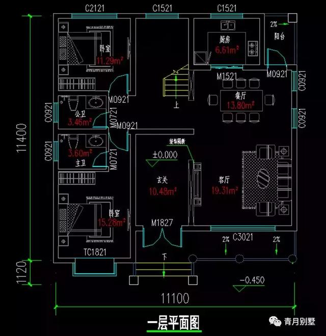 帶走廊飄窗長陽臺(tái)的二層鄉(xiāng)村別墅設(shè)計(jì)圖，外觀樸素自然，非常適合父母養(yǎng)老。