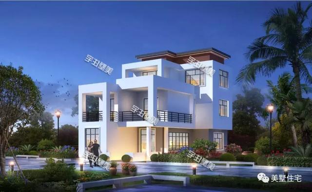 帶悠然小前院的三層現(xiàn)代別墅設(shè)計(jì)圖，清透中不失穩(wěn)重大方，時(shí)尚范十足