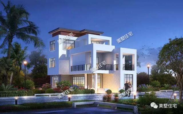 帶悠然小前院的三層現(xiàn)代別墅設(shè)計(jì)圖，清透中不失穩(wěn)重大方，時(shí)尚范十足