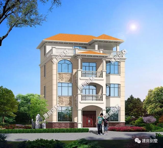 簡約且氣派的四層農(nóng)村別墅戶型，室內(nèi)臥室多，配置也齊全。