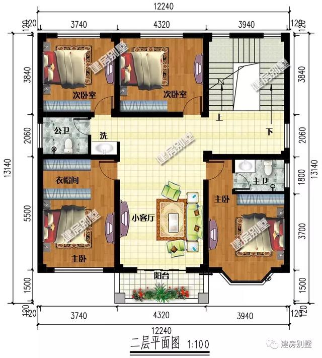 簡約且氣派的四層農(nóng)村別墅戶型，室內(nèi)臥室多，配置也齊全。