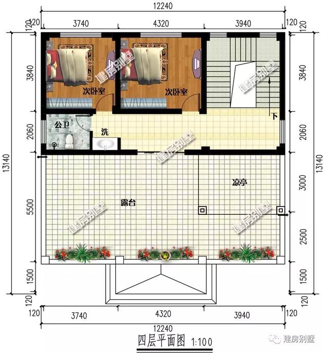 簡約且氣派的四層農(nóng)村別墅戶型，室內(nèi)臥室多，配置也齊全。
