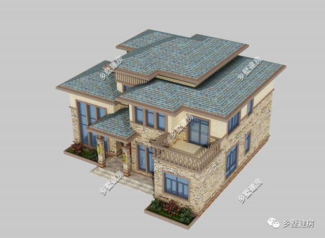 歐式現(xiàn)代二層小樓設(shè)計(jì)圖，主體使用石材，時(shí)尚大氣，錯(cuò)落有致，別有一番風(fēng)味。