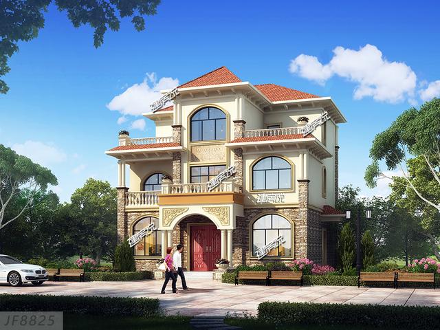 占地面積140米的三層歐式別墅設(shè)計(jì)圖，戶型方正，適合農(nóng)村自建。