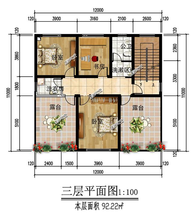 占地面積140米的三層歐式別墅設(shè)計(jì)圖，戶型方正，適合農(nóng)村自建。