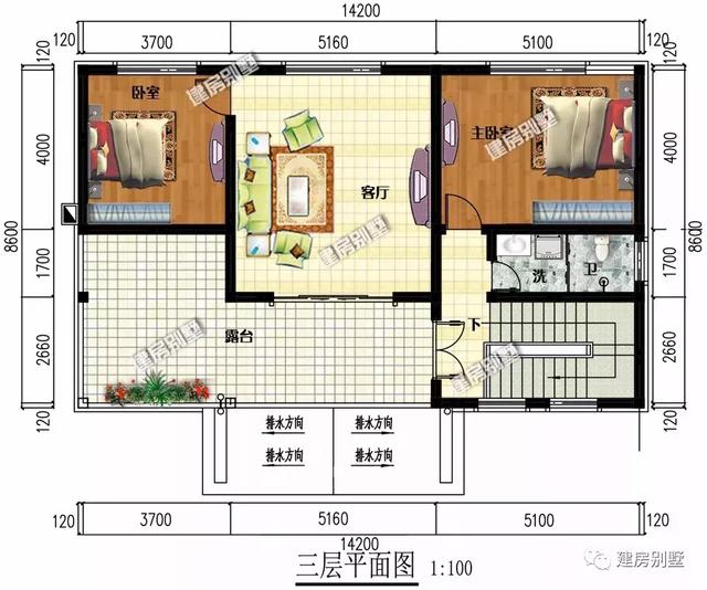 農(nóng)村別墅設(shè)計(jì)圖，14.2×8.6米進(jìn)深小的戶型，簡(jiǎn)單為美