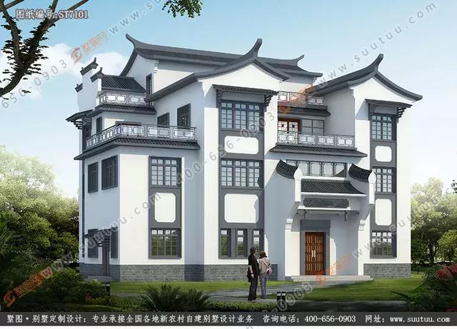 超大超豪華21.8×15.6米徽派風格別墅設(shè)計圖推薦，主體造價百萬