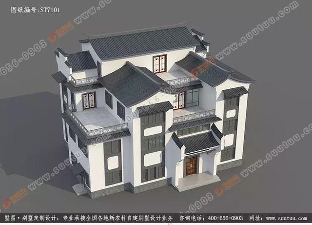 超大超豪華21.8×15.6米徽派風格別墅設(shè)計圖推薦，主體造價百萬