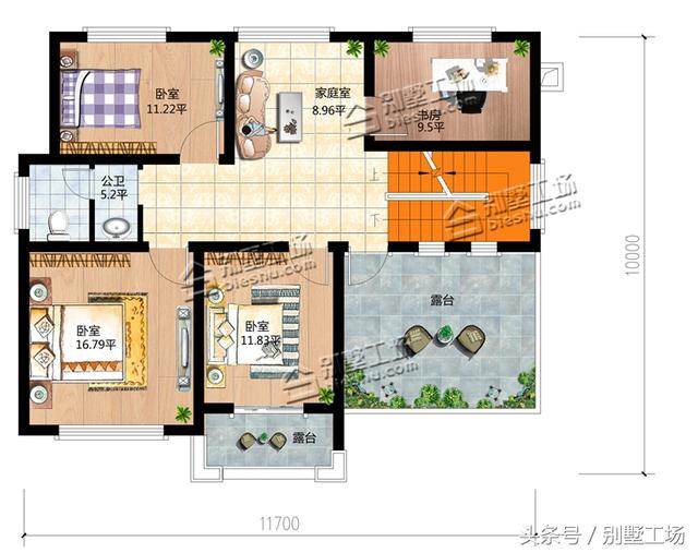 二層新中式別墅設(shè)計(jì)圖，11.7X10m，4個(gè)臥室16萬可建