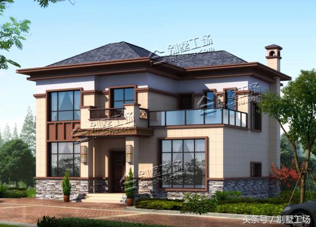 二層新中式別墅設(shè)計(jì)圖，11.7X10m，4個(gè)臥室16萬可建