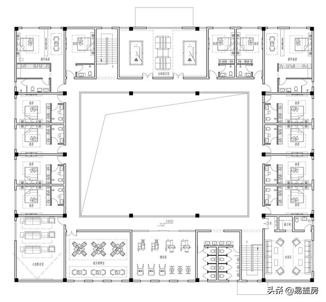 田園主題酒店設(shè)計圖紙，兩層蓋出5層的豐富功能