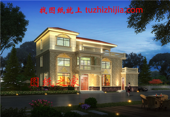 40萬(wàn)左右農(nóng)村三層樓房設(shè)計(jì)圖，帶露臺(tái)，占地190平方米