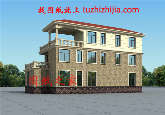 40萬(wàn)左右農(nóng)村三層樓房設(shè)計(jì)圖，帶露臺(tái)，占地190平方米