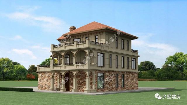 造型別致，立面豐富的三層坡屋頂自建別墅設計圖，超適合農(nóng)村生活