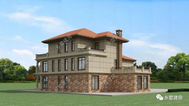 造型別致，立面豐富的三層坡屋頂自建別墅設計圖，超適合農(nóng)村生活