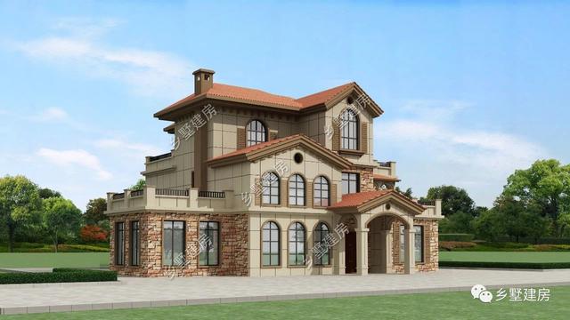 造型別致，立面豐富的三層坡屋頂自建別墅設計圖，超適合農(nóng)村生活