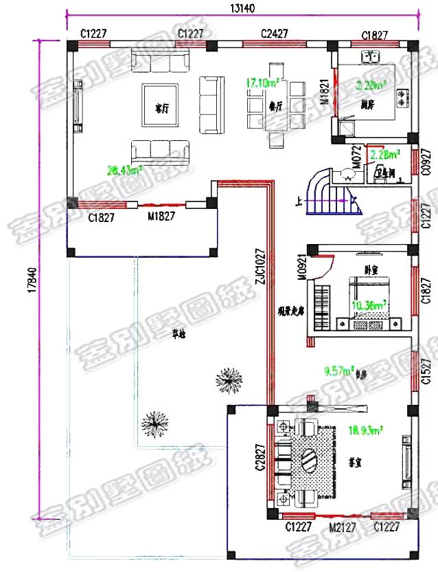 25萬二層現(xiàn)代風格農(nóng)村實用別墅設計圖，L型設計。