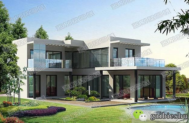 25萬二層現(xiàn)代風格農(nóng)村實用別墅設計圖，L型設計。