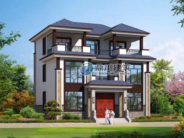 新中式三層別墅設(shè)計(jì)圖，占地128平方米，建一棟大家都會(huì)夸你有品位