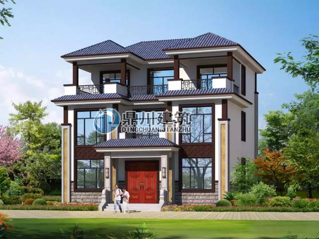 新中式三層別墅設(shè)計(jì)圖，占地128平方米，建一棟大家都會(huì)夸你有品位