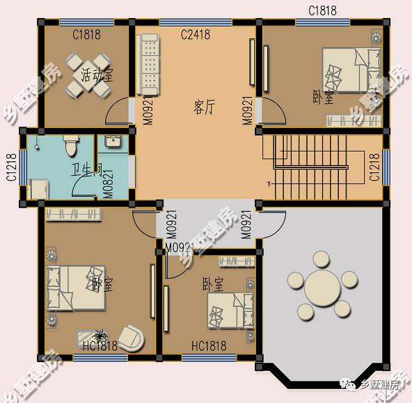 鄉(xiāng)村歐式三層別墅設(shè)計(jì)圖，造型立體，配色柔和又喜慶，且內(nèi)外兼修！