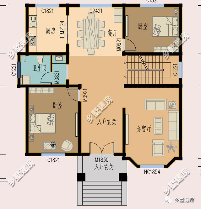 鄉(xiāng)村歐式三層別墅設(shè)計(jì)圖，造型立體，配色柔和又喜慶，且內(nèi)外兼修！