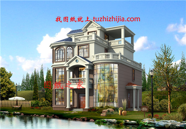 2019新款四層樓房設(shè)計(jì)圖，占地120平方米左右，客廳中空